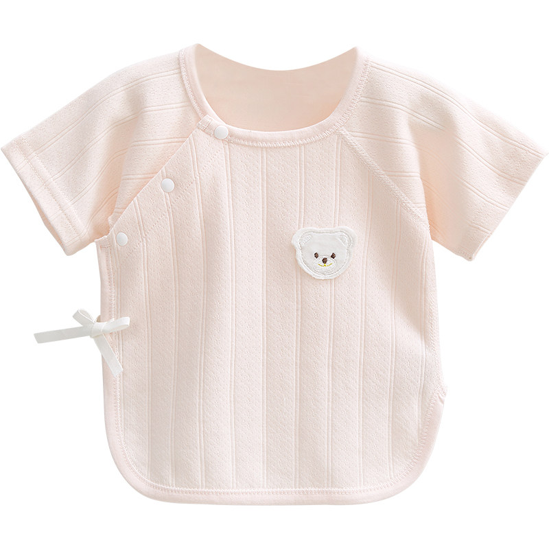 拉夏贝尔新生婴儿衣服夏季初生纯棉0薄款3月短袖上衣宝宝半背衣