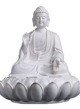 戴玉堂林弋新陶瓷摆件《莲座灵山佛》释迦牟尼佛像供奉家用如来佛