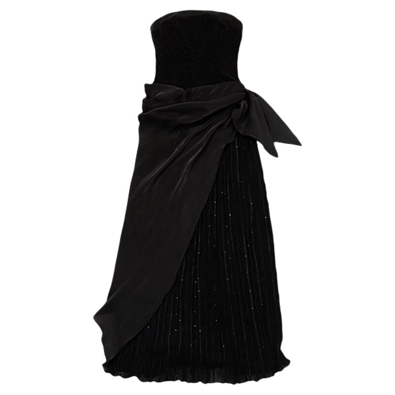 黑色抹胸金属丝连衣裙