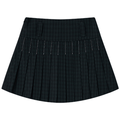 HaloLuu黑色格子百褶裙西装短裙