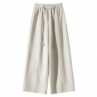 燕麦色宽松慵懒松弛感加绒阔腿裤女冬季新款加厚垂感直筒休闲裤子