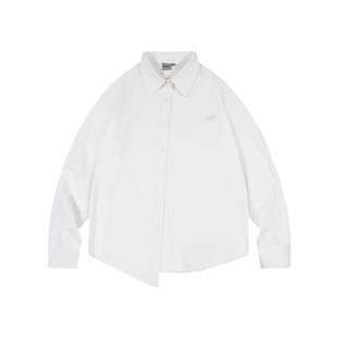 RAPPEYE 简约日系休闲情侣百搭纯色长袖衬衣外套设计感不规则衬衫