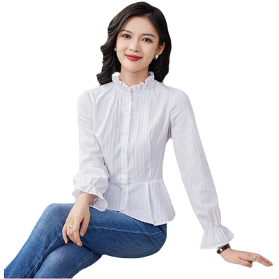 湘蒙收腰韩版衣门禁长袖棉衬衫