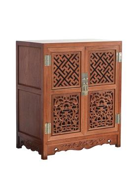 缅甸花梨镂空双开玲珑柜桌面收纳柜红木茶水柜实木储物柜置物柜