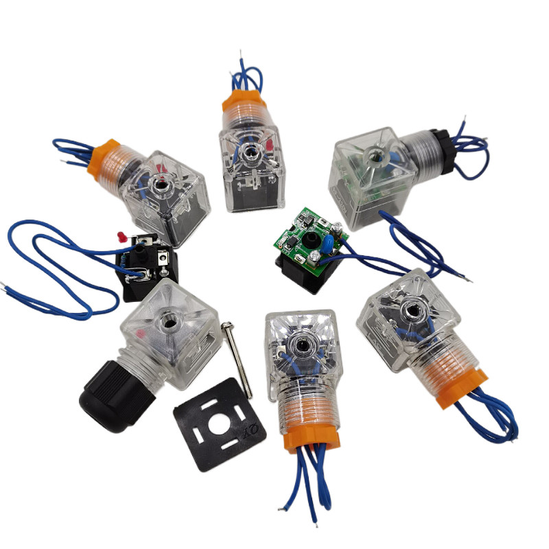 AC/DC液压电磁阀插头带灯通用QY液压阀带线接线盒24v12v36vRF220v