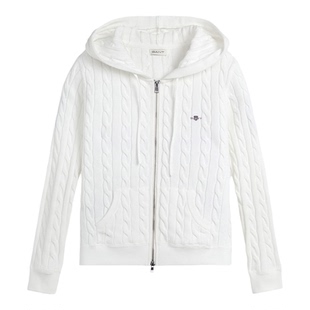 【随心系列】GANT/甘特26春夏女士连帽纯棉绞花针织开衫拉链外套