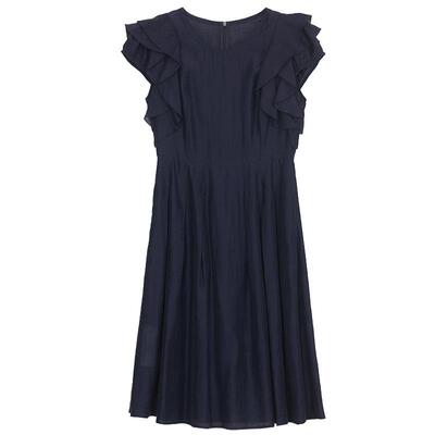 谜底连衣裙短袖女年夏季新品优雅气质荷叶袖中长裙242ML0566