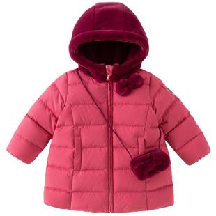 戴维贝拉儿童中长款羽绒服2026冬装新款女童三防连帽加绒厚款外套
