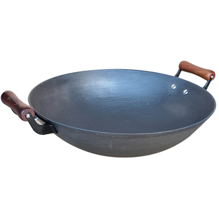 陆川铁锅龟纹生铁锅无涂层炒锅家用炒菜锅双耳铁锅老式圆底铸铁锅