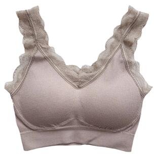 妇人文胸带胸垫背心式蕾丝V领夏季薄款无钢圈打底背心内衣PAFHL