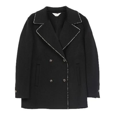 撞色花边短款羊毛外套诗梦气质