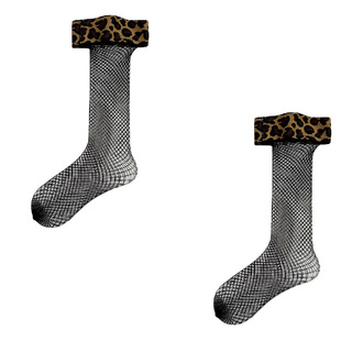 夜间教习室过膝网袜女夏季性感黑色过膝袜子小众豹纹花边网格袜子