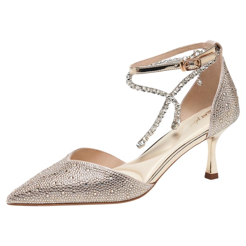 星期六一字扣闪钻尖头细跟凉鞋