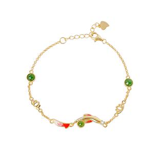 宫里上新锦鲤手链女纯银珐琅新中式和田玉石手饰妇女节礼物送妈妈