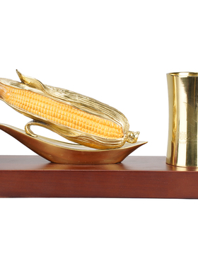 黄铜玉米笔筒创意桌面收纳摆件
