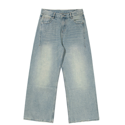 男女同款浅蓝色牛仔裤阔腿休闲裤