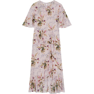 【皇家赛马会】LK BENNETT粉色连衣裙女夏新款印花收腰裙不规则