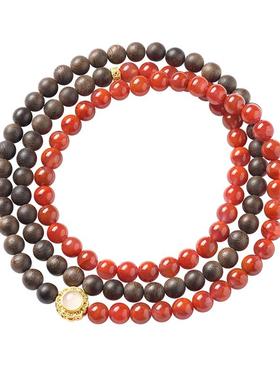 南红玛瑙越南芽庄沉香木老山檀香双圈108颗佛珠念珠项链女士手链