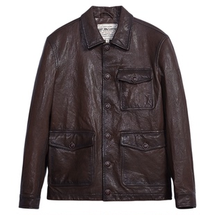 MCS源自万宝路皮衣男外套翻领短款春秋季潮流品质男士商务羊皮