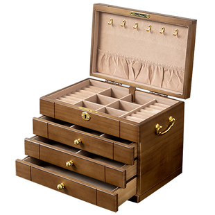 实木首饰盒2025年高档精致珠宝盒项链耳钉戒指手饰品盒黄金饰结婚