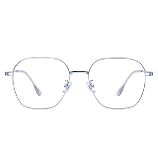 超轻纯钛合金银色近视眼镜框男款配银边银丝不规则多边形大镜架女