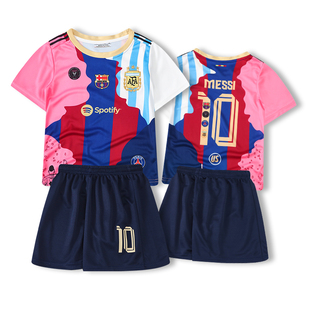 儿童足球服套装男童梅西C罗球衣小学生女孩班级比赛训练队服定制