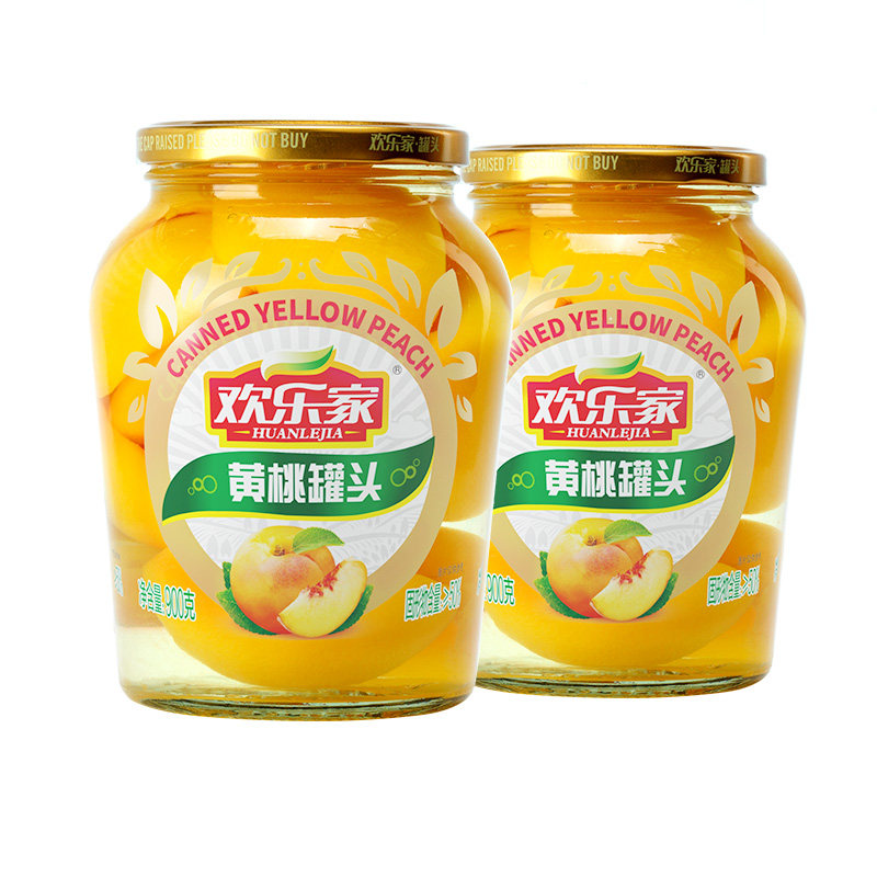【奶龙代言】欢乐家 黄桃罐头900g*2瓶 糖水新鲜黄桃果肉水果罐头