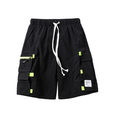 拉链魔术贴口袋五分裤复古FLAM