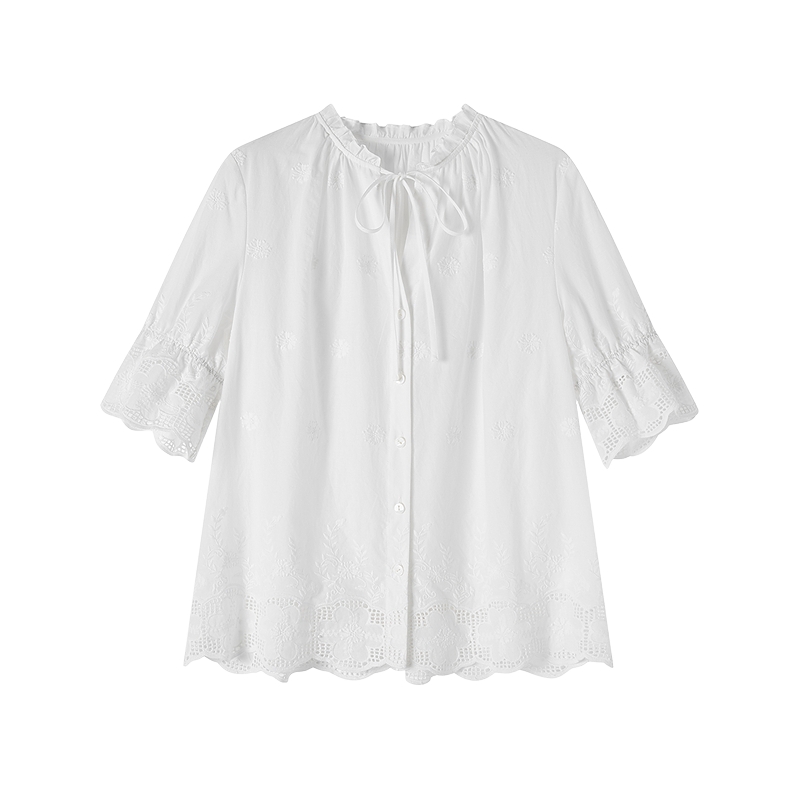 【小白花襯衫】飛鳥(niǎo)和新酒2025夏季新款寬松刺繡圓領(lǐng)白色襯衫女