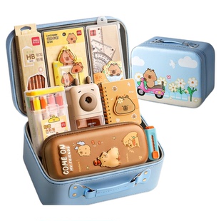 得力卡皮巴拉文具套装礼盒女孩盲盒儿童礼物电动文具大礼包幼儿园一二年级小学生学习用品豪华盲袋高颜值男生