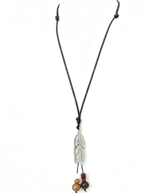 新中式羽毛银杏叶项链女复古民族风长款挂脖配饰2025新款毛衣链男