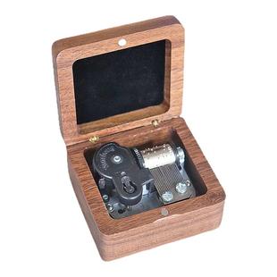 银色机芯发条黑胡桃圆角八音盒音乐盒复古生日礼物礼品包装盒木盒