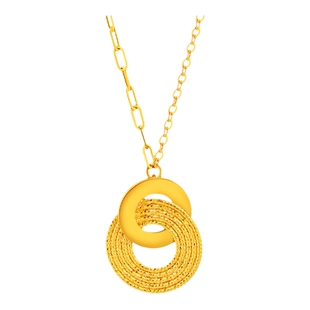 老庙黄金足金999闪耀双环项链5G几何圆环链条元素复古时尚送礼物