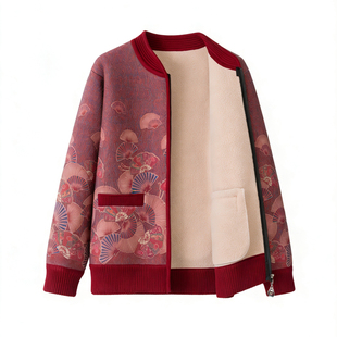 妈妈冬装加绒外套2026新款中老年人女装奶奶保暖针织衫老太太衣服