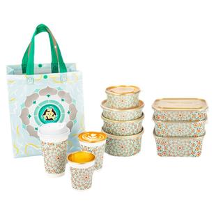 喇叭花一次性繁花金箔纸碗打包碗餐盒圆形带盖汤碗外卖打包盒带盖