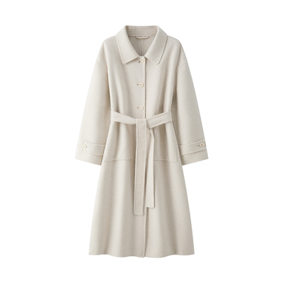 丝驼绒衬衫领单排扣双面呢大衣