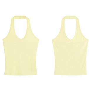 NEVA HU 黑色挂脖小吊带针织背心女外穿2025夏季修身短款露背上衣