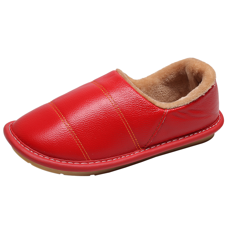 冬季包跟棉鞋男女居家室内木地板真皮拖鞋防滑厚底家居保暖棉拖鞋