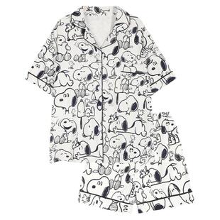 WALKING 卡通史努比睡衣女学生夏季短袖2023年新款可爱家居服套装