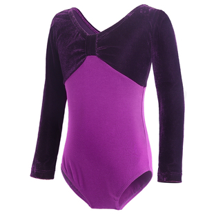 儿童舞蹈服长袖练功服紫色丝绒芭蕾舞服女童秋冬形体服中国舞服装