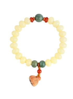 奶油黄玉化菩提根苹果珠手链