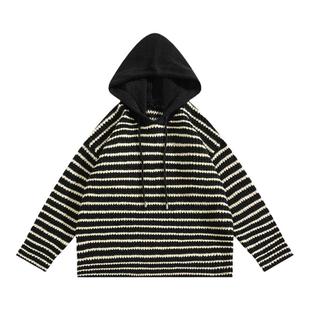 BOYUE帛跃条纹拼接纯色连帽卫衣男秋冬新款潮流时尚套头情侣毛衣