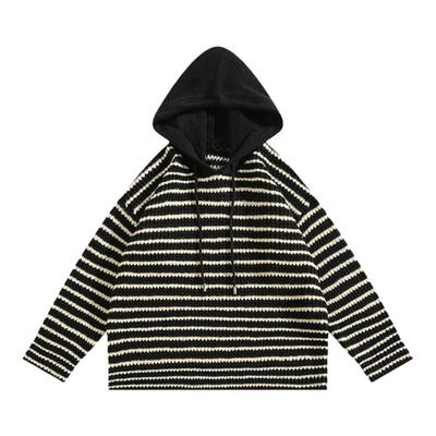 BOYUE帛跃条纹拼接纯色连帽卫衣