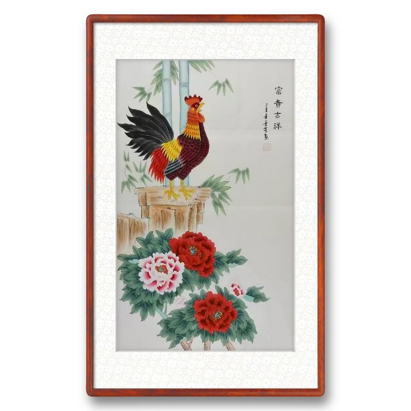 手绘工笔画国画牡丹装饰画花鸟画