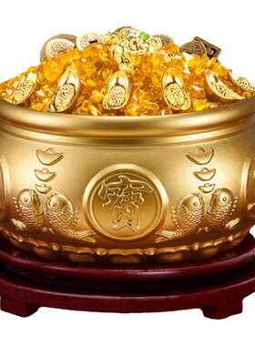 铜聚宝盆摆件实心黄铜家用客厅