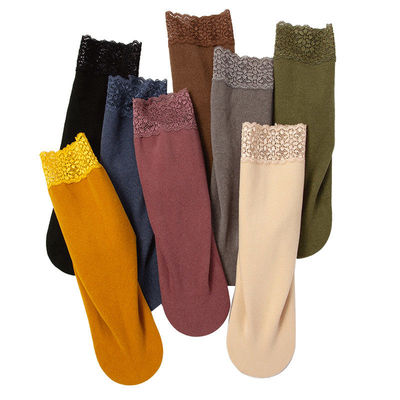 蕾丝长筒袜子女士加厚保暖德绒韩版中筒日系堆堆袜ins潮秋冬季