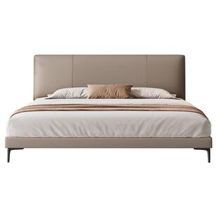 意式极简真皮床头层牛皮轻奢高脚齐边婚床现代简约主卧大床双人床