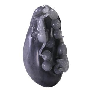 和合玉器和田玉子料墨玉本命生肖鼠袋袋鼠钱把件挂件天然玉石男士