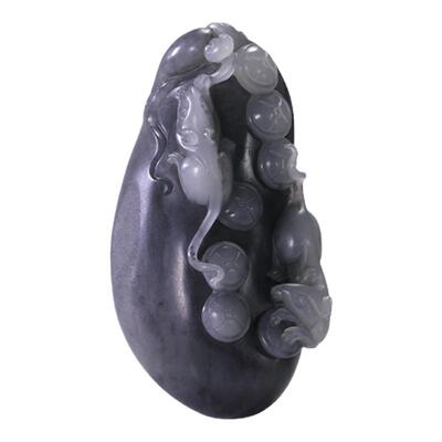 和合玉器和田玉子料墨玉本命生肖鼠袋袋鼠钱把件挂件天然玉石男士