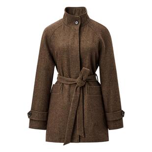 【78%羊毛】颜域咖色毛呢外套女2025冬新款西装领短款小香风大衣